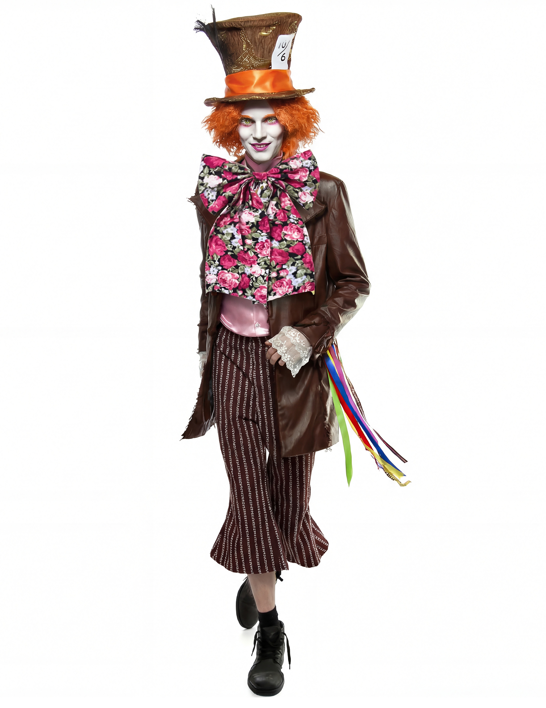 Extravaganter Hutmacher-Kostüm für Herren mit Perücke Faschingskostüm braun-bunt von SWEET RETRO REVIVAL