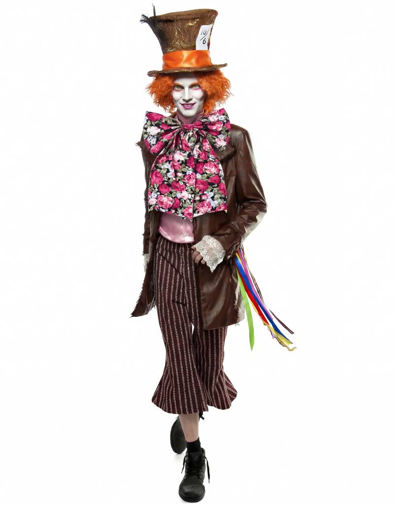 Extravaganter Hutmacher-Kostüm für Herren mit Perücke Faschingskostüm braun-bunt von SWEET RETRO REVIVAL