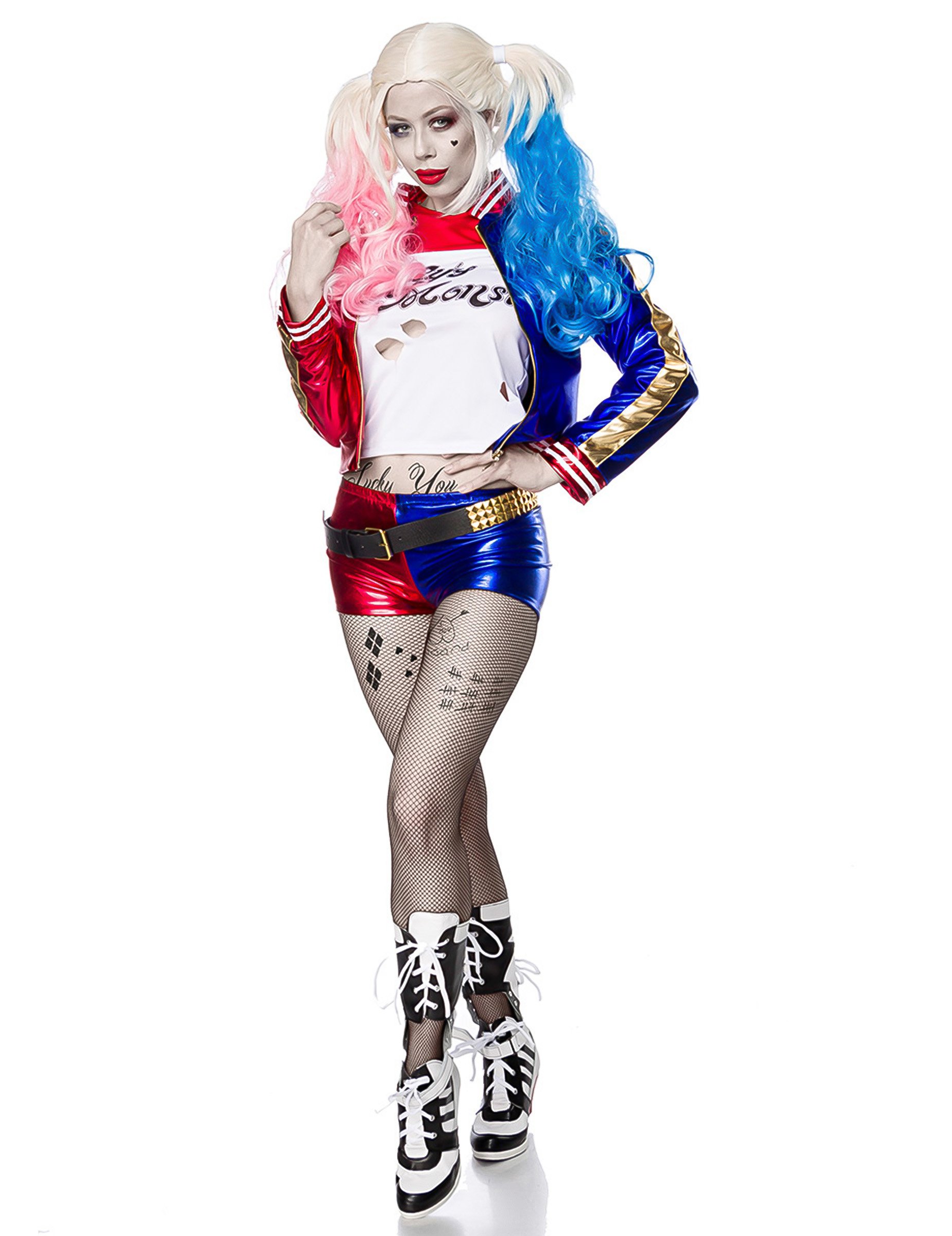 Verrücktes Harlekin-Kostüm für Damen Faschingskostüm blau-rot-weiss von SWEET RETRO REVIVAL