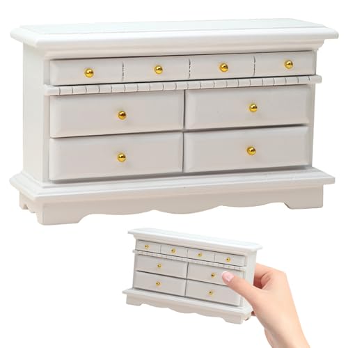 Dollhouse Möbel, 1/12 Holzpuppenhaus Kommode Schlafzimmer Möbelschrank realistische weiße Schublade Miniaturmodell DIY Accessoires Dollhouse Möbel, 1/12 Holzpuppenhaus Kommode Schlafzimmer Möbelschrank realistische weiße Schublade Miniaturmodell DIY Accessoires von SWEETBIUTI