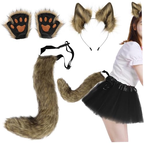 Fuchsohren und Schwanz Therian Pfoten, 3 Pack Faux Fur Therian Ausrüstung, flauschiges lustiges Fuchskostüm für Rollenspiele Party Gras Gelb Tierkrallen Simulation Plüsch Ohren Stirnband Tierschwanz Fuchsohren und Schwanz Therian Pfoten, 3 Pack Faux Fur Therian Ausrüstung, flauschiges lustiges Fuchskostüm für Rollenspiele Party Gras Gelb Tierkrallen Simulation Plüsch Ohren Stirnband Tierschwanz von SWEETBIUTI