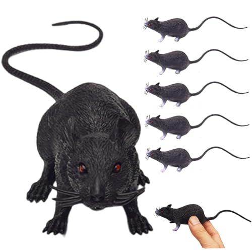 Gefälschte Maus 8 Zoll gefälschte Ratte beängstigende realistische Maus mit langen Schwanz-Mehrzweck-PVC-Simulation Plastik Ratte 6pcs für Streichmaterial, Katzenspielzeug, Halloween-Dekorationen von SWEETBIUTI