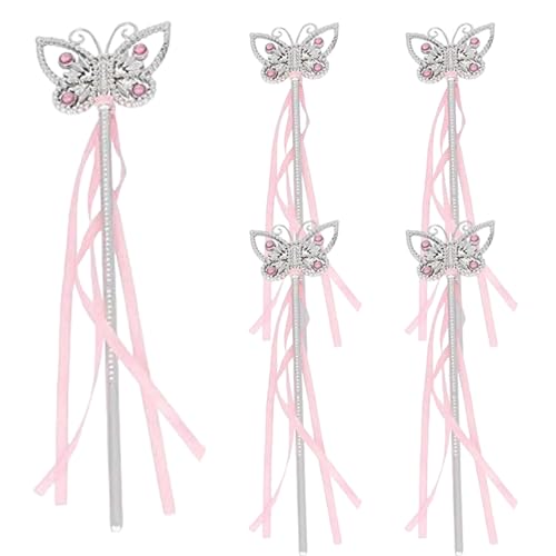 Prinzessin Zauberstab, 13 Zoll Schmetterling König Zepter mit Ribbons Handhelds Scepter Wand Cosplay Accessoires Scepter Requisiten 5pcs für Kostüm -Wettbewerbswettbewerb Weihnachten Hochzeit Hochze von SWEETBIUTI