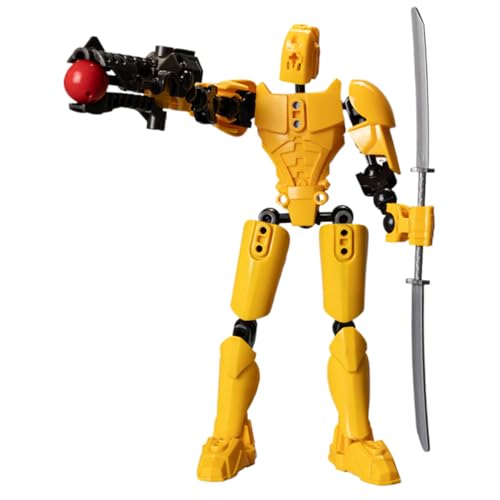 SWEETBIUTI Aktionsabbildung ABS 3D Gedruckte Aktion Figur mit Armen mit mehrsprachiger Pflicht sammelbarer DIY-Mechanische Aktion, Gelb 7,9 Zoll von SWEETBIUTI