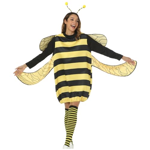 SWEETBIUTI Bienenkostüm mit Langen Ärmeln, gestreiftem Muster Bienenkostüm für Erwachsene mit Stirnbandsocken und mehr, lustigen Cosplay -Kostümen für Geburtstagsfeiern, Bühnenaufführungen, m SWEETBIUTI Bienenkostüm mit Langen Ärmeln, gestreiftem Muster Bienenkostüm für Erwachsene mit Stirnbandsocken und mehr, lustigen Cosplay -Kostümen für Geburtstagsfeiern, Bühnenaufführungen, m von SWEETBIUTI