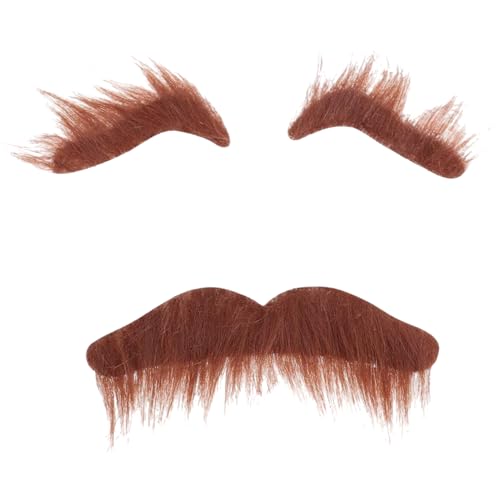 SWEETBIUTI Gefälschte Schnurrbart und Augenbrauen, realistische braune Farbe gefälschter Schnurrbart, Selbstklebende chemische Faserfaser False Augenbrauen für Cosplay, Halloween Party von SWEETBIUTI