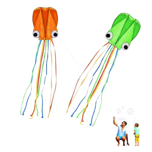 SWEETBIUTI Großer Tintenfisch Fliegender Kite Beach Flieger Kite mit langem farbenfrohen Schwanzstrandspielzeug für Kids Beath Party 2pcs String 2pcs Drachen von SWEETBIUTI