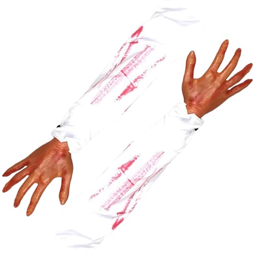 SWEETBIUTI Halloween Hände, 2pcs 21 Zoll abgetrennten falschen Arm mit weißer Stoffhülle weiche realistische Halloween -Körperteile, gruselige Requisiten für Spukhaus, Kostümparty Dekor Style 1 SWEETBIUTI Halloween Hände, 2pcs 21 Zoll abgetrennten falschen Arm mit weißer Stoffhülle weiche realistische Halloween -Körperteile, gruselige Requisiten für Spukhaus, Kostümparty Dekor Style 1 von SWEETBIUTI