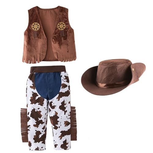 SWEETBIUTI Kinder Cowboy Kostüm weiche Baumwoll -Cowboy -Kostüm für Jungen Kinder -Outfit Weste mit faltbarem Hut, Set Größe 110, Outfit SWEETBIUTI Kinder Cowboy Kostüm weiche Baumwoll -Cowboy -Kostüm für Jungen Kinder -Outfit Weste mit faltbarem Hut, Set Größe 110, Outfit von SWEETBIUTI