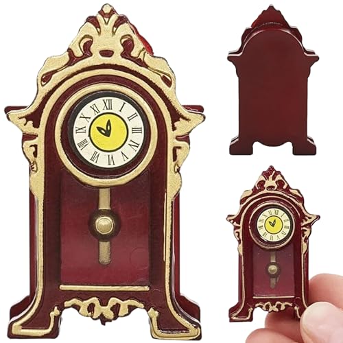 SWEETBIUTI Mini Clock 1/12 Skala Miniatur Vintage Clock Dollhouse Dekoration Zubehör Simulation Holzschreibtisch Uhren Puppenhaus Miniaturen für die Heimdekoration von SWEETBIUTI