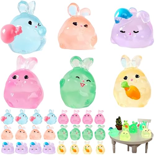 SWEETBIUTI Osterhase Micro Landscape niedliche Mini -Figuren Hasenkuchen -Topper, 30 Prozent Harz leuchten in den dunklen Kaninchenform Miniaturtieren Figuren für Garten DIY -Wohndekoration von SWEETBIUTI