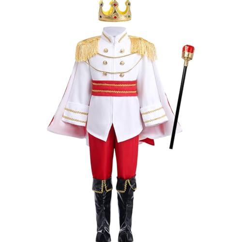 SWEETBIUTI Prince Kostüm für Jungen Langarm Tunika Top Prince Charming Kostüm Jungen mit Crown & Cane Full Set Food Dress Outfit für Cosplay, Dress-up-Party und Rollenspiel SWEETBIUTI Prince Kostüm für Jungen Langarm Tunika Top Prince Charming Kostüm Jungen mit Crown & Cane Full Set Food Dress Outfit für Cosplay, Dress-up-Party und Rollenspiel von SWEETBIUTI