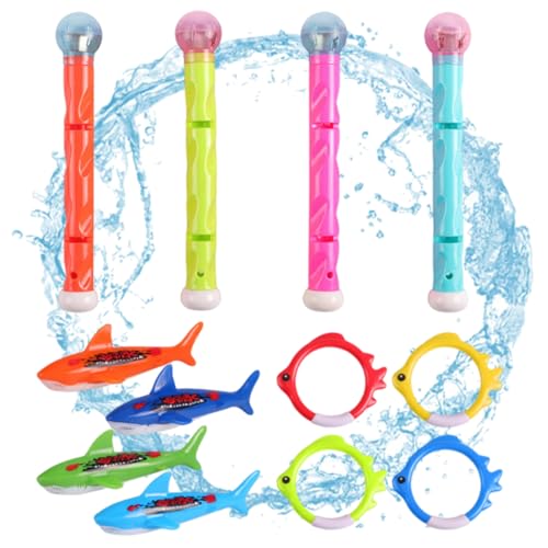 SWEETBIUTI Tauchspielzeugset mit Diving Stick Diving Ring Hai Torpedo Pool Schwimmspielzeug Swimmingpool Training Spielzeug für Sommerunterwasserspiel 12PCS von SWEETBIUTI