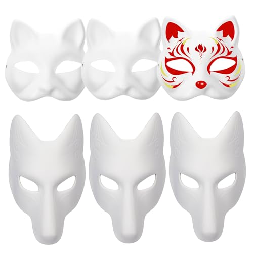 SWEETBIUTI Therian Mask Cat Mask Fox Maske DIY Lackierbar Blindes Katzenmaske Therian mit Gummiband weiße Tiermaske für Kinder Masquerade Party Cosplay Halloween 3pcs von SWEETBIUTI