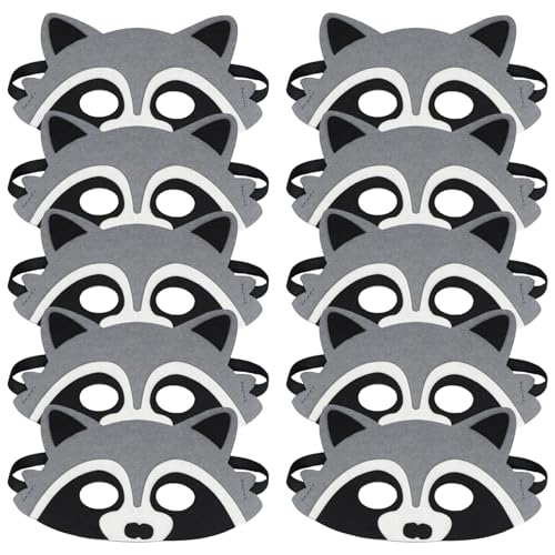SWEETBIUTI Waschbärmaske, 8x4 Halbgesicht Tiermasken für Kinder, 10pcs nicht gewebte Tiermaske mit elastischen Stirnband, Waschbärmasken für Party, Dress-up, Halloween, Geschenke für Kinder von SWEETBIUTI