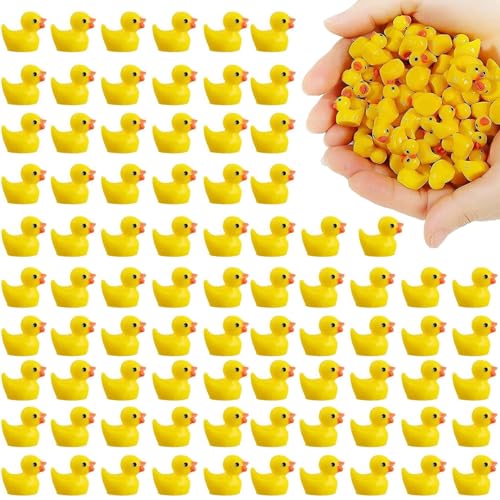 SWEETBIUTI Winzige Enten leuchtende Mini Plastik Enten süße gelbe Miniatur Enten Mini -Figuren für Puppenhäuser, Garten, Topfpflanzendekor, 100 Stück, 0,8 x 0,6 von SWEETBIUTI