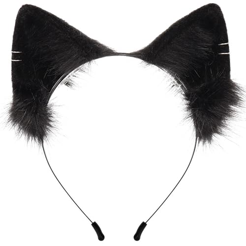 SWEETBIUTI Wolf Stirnband, süße Simulation Katzenohren, weiche Plüschfuchs Ohren Stirnband, Persönlichkeit Plüsch Tierkostümzubehör für Cosplay -Party Kostüm Kopfbedeckung Schwarz von SWEETBIUTI