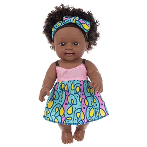 Schwarze Babypuppen 12 '' Vinyl Soft & Safe Realistic Babypuppen Afrikanische Locken wiedergeboren für Jungen Mädchen Geschenk, Stil 1 12 Zoll Soft Gel Simulation Afro Schwarzafrikaner Komfortspielz von SWEETBIUTI