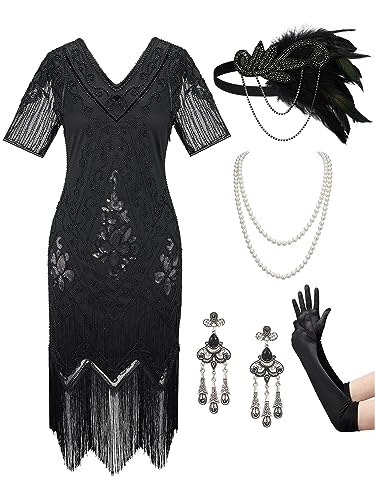 SWEETV 20er Jahre Kostüm Damen,Great Gatsby Kleid 1920er Jahre Kleid mit 20er Accessoires - Roaring 20s Kostüme,Flapper outfit SWEETV 20er Jahre Kostüm Damen,Great Gatsby Kleid 1920er Jahre Kleid mit 20er Accessoires - Roaring 20s Kostüme,Flapper outfit von SWEETV