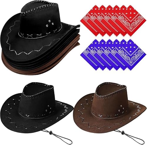 12 Stück Cowboyhut Faschingshut mit Bandana, Cowboy Karneval,Westernstyle Karnevalskostüm Faschingskostüm Herren Damen Western Party für Damen Herren von SWHCM