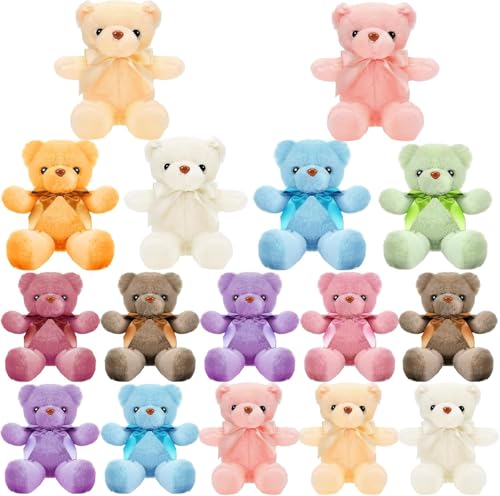 16 Stück Kleiner Teddybär,30 cm großer Plüschbär, weicher Kuschelbär, süßer Plüschteddybär mit Fliege, als Valentinstagsgeschenk, Geburtstagsgeschenk (10 Farben) von SWHCM