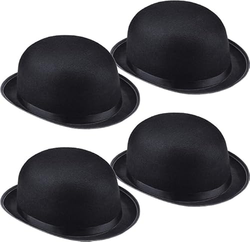 4 Stück Filzhut Bowler Party Fashion - Bowlerhut für Kinder Und Erwachsene,Melonenhut Schwarz aus Filz für Zauberer, Detektive - Für Karneval, Halloween, Kostüme, Cosplay, Mottopartys von SWHCM