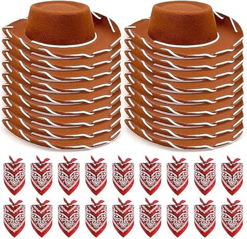 SWHCM 36-teiliges Cowboyhut- und Bandana-Set, Western-Cowboy-Kostüm, Hut-Zubehör für Geburtstagspartys mit Western-Motto von SWHCM