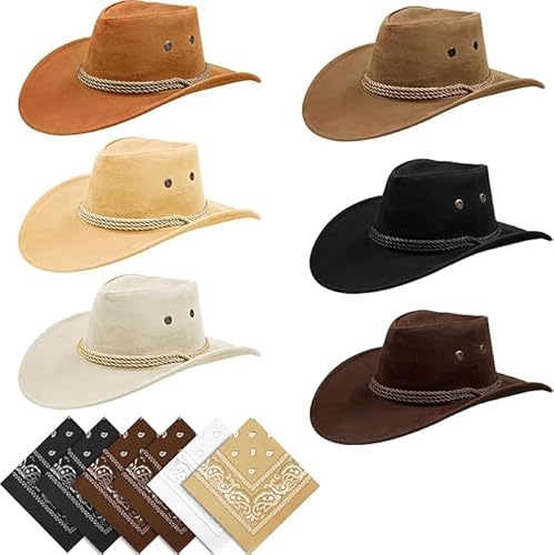 Western Cowboy Hut, 6er Cowboyhut mit Bandanas Set für Erwachsene, Cowgirl Party Hut für Verkleidung, Kostüm, Karneval, Mottoparty Western Cowboy Hut, 6er Cowboyhut mit Bandanas Set für Erwachsene, Cowgirl Party Hut für Verkleidung, Kostüm, Karneval, Mottoparty von SWHCM