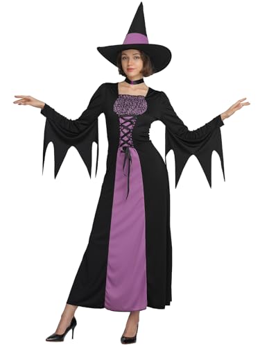 SWIMLANCE Hexenkostüm für Damen, Hexenkostüm, böses Kleid für Damen, Halloween, mit schwarzem Hut (klein) von SWIMLANCE
