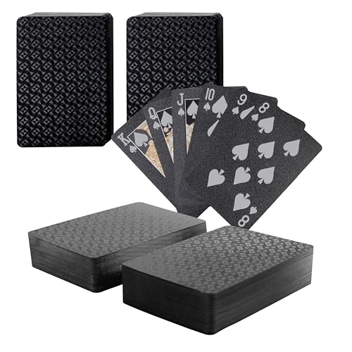 SWINILAYA 2 Decks Black Playing Cards - PVC wasserdichte Pokerkarten Set, Hochwertiges Wasserfestes Kartenspiel, 52 Karten Deck + 2 Jokerkaarten SWINILAYA 2 Decks Black Playing Cards - PVC wasserdichte Pokerkarten Set, Hochwertiges Wasserfestes Kartenspiel, 52 Karten Deck + 2 Jokerkaarten von SWINILAYA