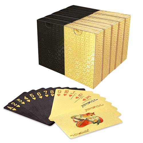 SWINILAYA 10 Decks Pokerkarten Schwarz Gold - Pokerkarten Wasserfest, Hochwertige Pokerkarten 54 Blatt for Texas Hold'em, Blackjack, Euchre, Canasta Karten, Romme, Baccarat von SWINILAYA
