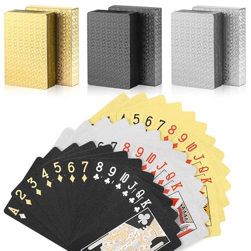 SWINILAYA 3 Decks Spielkarten – Silber, Schwarz und Gold mit HD Wasserdichten PVC-Standard-Schriftarten – perfekt für Versammlungen mit Familie, Freunden und Kollegen SWINILAYA 3 Decks Spielkarten – Silber, Schwarz und Gold mit HD Wasserdichten PVC-Standard-Schriftarten – perfekt für Versammlungen mit Familie, Freunden und Kollegen von SWINILAYA
