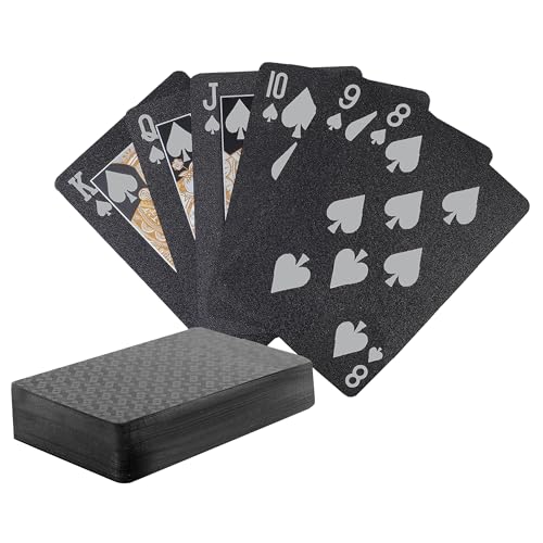 SWINILAYA Schwarze Spielkarten - Wasserfestes Plastik Kartenspiel Mit 54 Karten Für Texas Hold'em, Blackjack, Euchre, Canasta, Rommé Und Baccarat SWINILAYA Schwarze Spielkarten - Wasserfestes Plastik Kartenspiel Mit 54 Karten Für Texas Hold'em, Blackjack, Euchre, Canasta, Rommé Und Baccarat von SWINILAYA