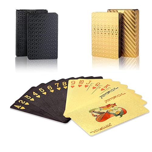 SWINILAYA 2 Deck Spielkarten - Schwarz Gold Wasserfest Pokerkarten, Playing Cards 54 Blatt for Texas Hold'em, Blackjack, Euchre, Canasta Karten, Romme, Baccarat von SWINILAYA