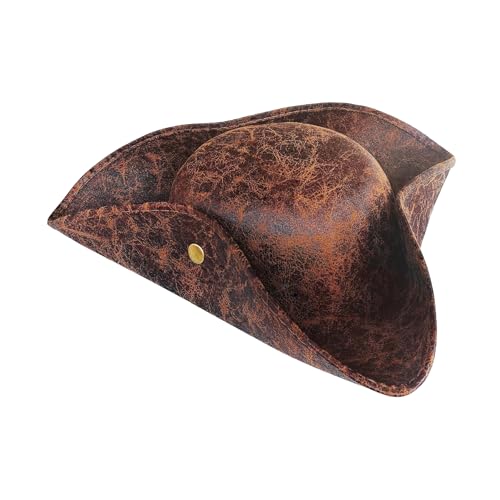 Piratenhut für Männer und Frauen, Vintage-Stil, Kolonial-Stil, Trikorn-Stil, Kostümzubehör für Halloween, Cosplay und Partys, Braun, Einheitsgröße Für Erwachsene von SWNTN
