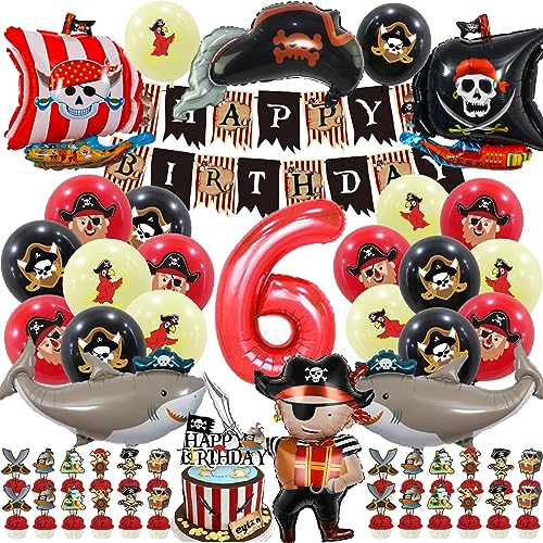 SWOKKTS Piraten Geburtstagsdeko 6 Jahre, Piraten Deko Kindergeburtstag Luftballon Set, Piraten Deko Mädchen Junge 6 Geburtstag, Happy Birthday Banner mit Tortendeko Geburtstag (Piraten 6. Geburtstag) SWOKKTS Piraten Geburtstagsdeko 6 Jahre, Piraten Deko Kindergeburtstag Luftballon Set, Piraten Deko Mädchen Junge 6 Geburtstag, Happy Birthday Banner mit Tortendeko Geburtstag (Piraten 6. Geburtstag) von SWOKKTS