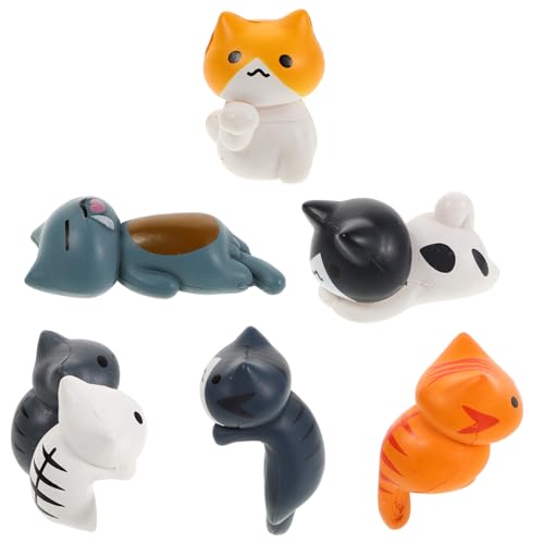 SWOOMEY 6 Stück Kleiner Auto Ornament Katzenfigur aus PVC Süßes Cartoon Katzendekor für Armaturenbrett und Innenausstattung Vielseitige Tierfiguren für Auto und Büro von SWOOMEY