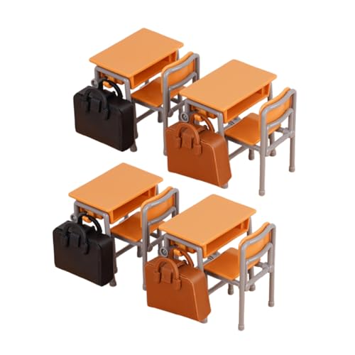 SWOOMEY Miniatur Klassenzimmermöbel Stabiles Kunststoff Realistisches Design Tragbar und Leicht Gelbe Tische Stühle Schulranzen Puppenhaus Zubehör für Schule und Spiel von SWOOMEY