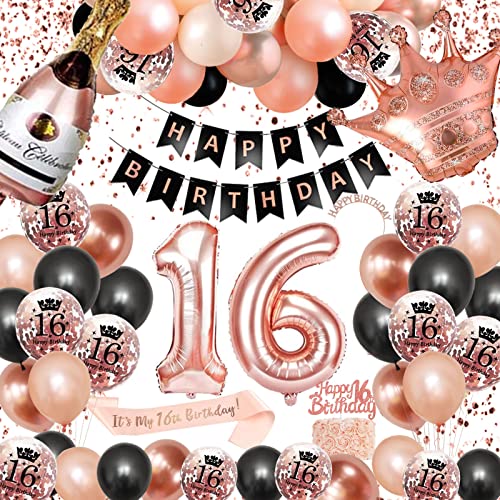 16. Geburtstag Dekorationen Mädchen, SWPEED Rosegold Schwarz Deko Set 16th Ballons Happy Birthday Banner Girlande Konfetti luftballon Frauen Mädchen 16 Geburtstag Party Deko Supplies 16. Geburtstag Dekorationen Mädchen, SWPEED Rosegold Schwarz Deko Set 16th Ballons Happy Birthday Banner Girlande Konfetti luftballon Frauen Mädchen 16 Geburtstag Party Deko Supplies von SWPEED