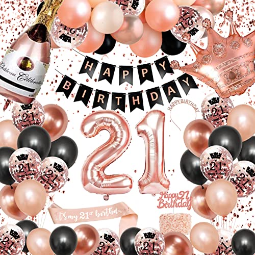 21. Geburtstag Dekorationen Mädchen, SWPEED Rosegold Schwarz Deko Set 21st Ballons Happy Birthday Banner Girlande Konfetti luftballon Frauen Mädchen 21 Geburtstag Party Deko Supplies 21. Geburtstag Dekorationen Mädchen, SWPEED Rosegold Schwarz Deko Set 21st Ballons Happy Birthday Banner Girlande Konfetti luftballon Frauen Mädchen 21 Geburtstag Party Deko Supplies von SWPEED