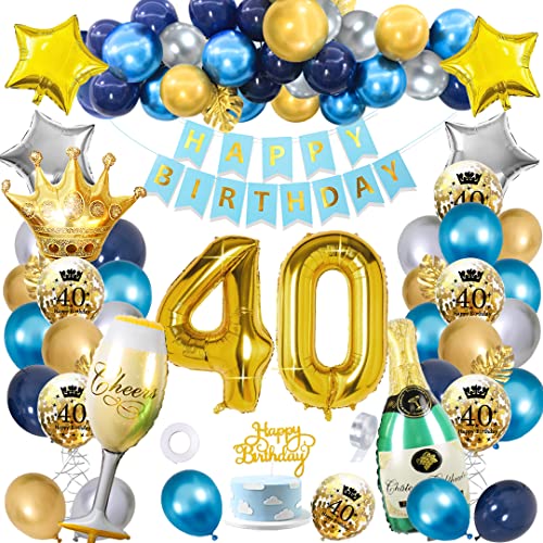 SWPEED 40. Geburtstag Deko Set für Männer und Frauen - Navy Blau, Silber, Gold Luftballons und Konfetti von SWPEED