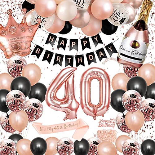 SWPEED 40. Geburtstag Dekorationen für Frauen - Rosegold Schwarz Set Mit Ballons, Happy Birthday Banner, Girlande, Konfetti Luftballon - Party Deko Supplies SWPEED 40. Geburtstag Dekorationen für Frauen - Rosegold Schwarz Set Mit Ballons, Happy Birthday Banner, Girlande, Konfetti Luftballon - Party Deko Supplies von SWPEED