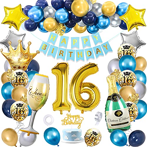16 Geburtstag Junge Blau Gold, SWPEED 16. Geburtstag Junge Mädchen Geburtstagsdeko, 16 Geburtstag Deko kits mit mit Happy Birthday Banner, Navy Blau Silber Gold luftballons Gold Konfetti luftballon 16 Geburtstag Junge Blau Gold, SWPEED 16. Geburtstag Junge Mädchen Geburtstagsdeko, 16 Geburtstag Deko kits mit mit Happy Birthday Banner, Navy Blau Silber Gold luftballons Gold Konfetti luftballon von SWPEED