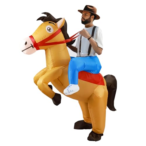 Aufblasbares Pferdekostüm, aufblasbares Cowboy-Reitpferd-Kostüm, Anzug mit batteriebetriebenem Gebläse für Halloween, Weihnachten, Karneval, Festival, Party (klein) von SWTHM