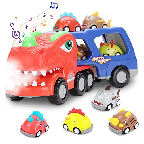 SWTOIPIG Auto Spielzeug Dinosaurier Cars Spielzeug für Kinder, 9 in 1 Baby Spielzeug ab 2 Jahr LKW mit Licht und Musik für Jungen, Kinder Auto Transporter Spielzeug ab 1 2 3 4 5 Jahre Junge Geschenk von SWTOIPIG