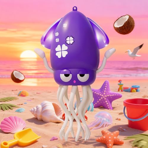 SWTOIPIG Interaktives Krakenspielzeug,Tanzender Kraken mit LED-Beleuchtung,Musik,intelligenter Hindernisvermeidung und Angelrute,Babyspielzeug für die Bauchlage,Musikspielzeug für Baby(Lila) von SWTOIPIG