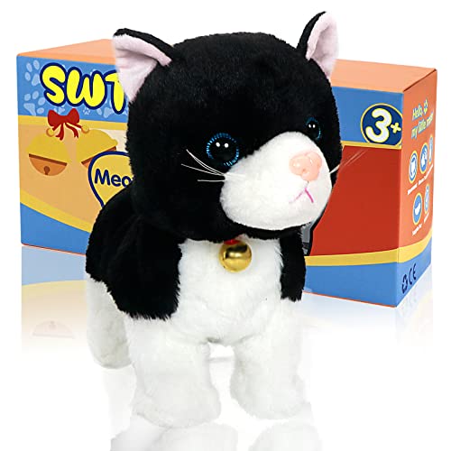 SWTOIPIG Interaktives elektronisches Plüschtier Upgrade animierte Soundsteuerung, elektronisches Haustier, Roboter, Katze, Kätzchen, Spielzeug, Geschenke für Weihnachten (schwarz) von SWTOIPIG