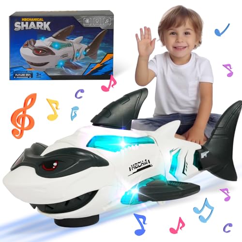 SWTOIPIG Babyspielzeug, transparentes Hai-Spielzeug mit Licht und Musik, elektrisches mechanisches Getriebespielzeug für Jungen, Mädchen, Kleinkinder, Geschenke für 1 2 3 Jahre alt von SWTOIPIG