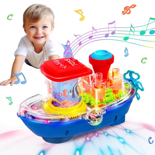 SWTOIPIG Babyspielzeug, transparentes Schiffsspielzeug mit Licht und Musik, elektrisches mechanisches Zahnradspielzeug für Jungen, Mädchen, Kleinkinder, Geschenke für 1-, 2-, 3-Jährige von SWTOIPIG