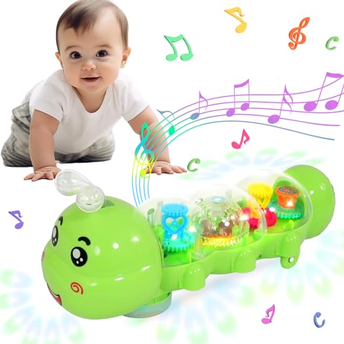 SWTOIPIG Babyspielzeug, transparentes Raupenspielzeug mit Licht und Musik, elektrisches mechanisches Zahnradspielzeug für Jungen, Mädchen, Kleinkinder, Geschenke für 1-2-3-Jährige von SWTOIPIG